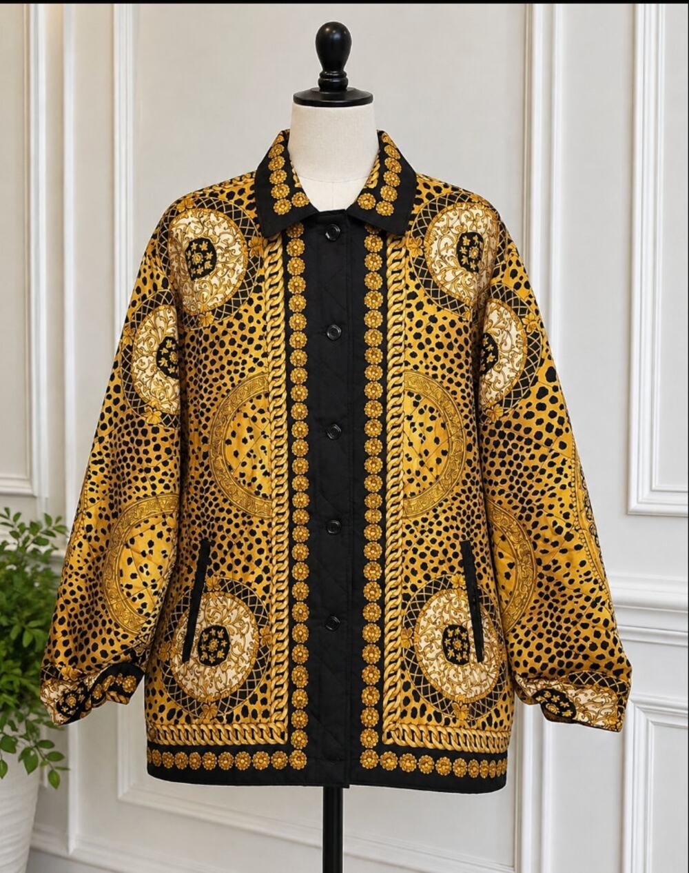 Massardi Gold Label Vintage 100% Silk Quilted Jacket Baroque Animal Print L